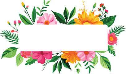 Watercolor Floral Border with Pink and Blue Flowers
