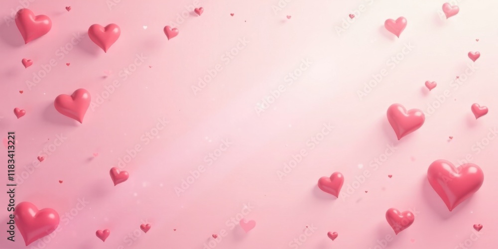 Poster pink hearts floating on a soft background a romantic design