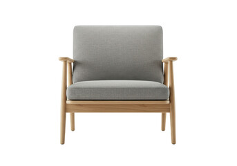 A Scandinavian-style armchair with a fabric cushion isolated on white background