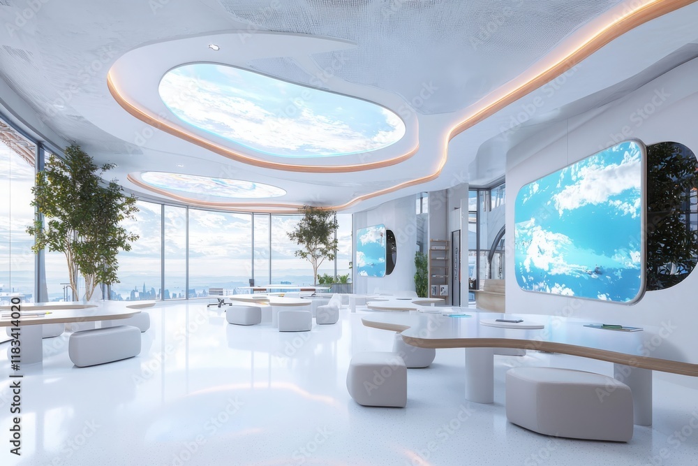 Aufkleber innovative educational spaces futuristic classroom design virtual reality integration modern learnin