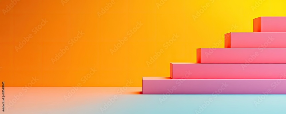 Poster floor abstract background concept. abstract pink steps on a colorful gradient background, showcasing