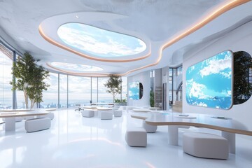 Innovative educational spaces futuristic classroom design virtual reality integration modern learning environment aesthetic perspective enhancing student engagement