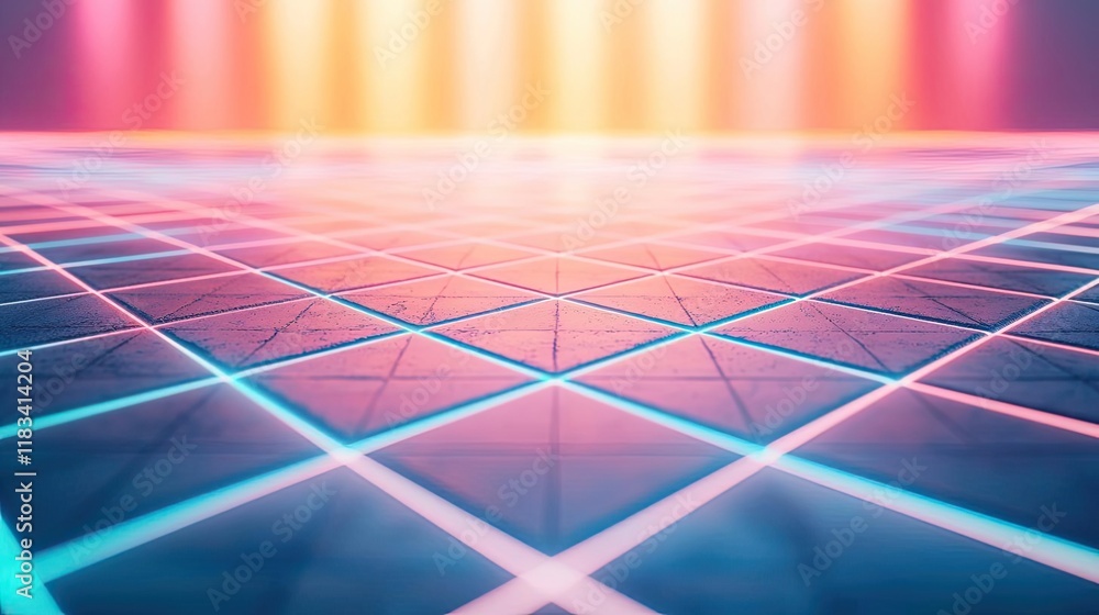 Poster floor abstract background concept. a vibrant geometric floor design with illuminated patterns and co