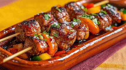 Delicious Grilled Meat Skewers with Colorful Vegetables