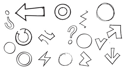 Pencil scribbles. Arrows, circles and mixed shapes