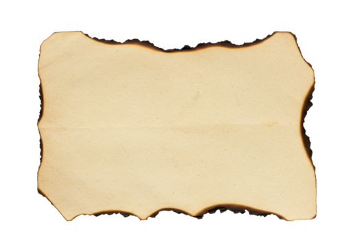 Old paper or map with burnt edges isolated on white background, no depth of field, sharp.