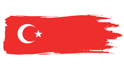 Turkish flag drawn on a red brush stroke on a white background