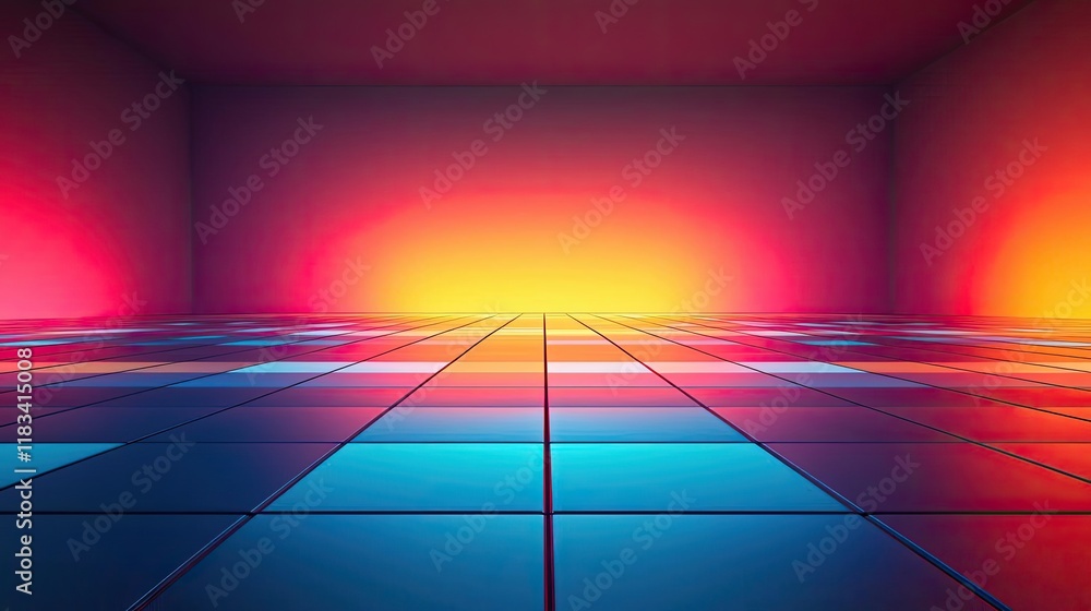 Poster floor abstract background concept. a vibrant, colorful abstract background with illuminated tiles an