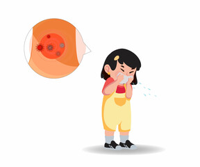 large red HMPV virus, smaller virus particles, a face mask, and a person coughing. It emphasizes mask-wearing to prevent HMPV spread.