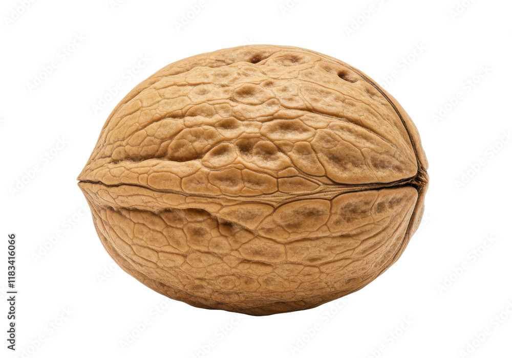 Aufkleber single walnut in shell isolated on white background, no depth of field, sharp.
