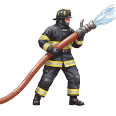 Fototapeta premium Brave Firefighter Battling Flames Urban Environment Action Illustration Dynamic Perspective Heroism Concept