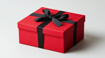Obraz premium Vibrant red gift box adorned with a golden ribbon, perfect for any celebration or special occasion.