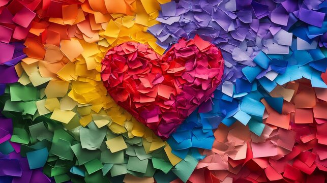 Love is love  vibrant rainbow heart embraced by pride flags for an inclusive message