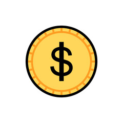 golden dollar coin, business coin icon in transparent background