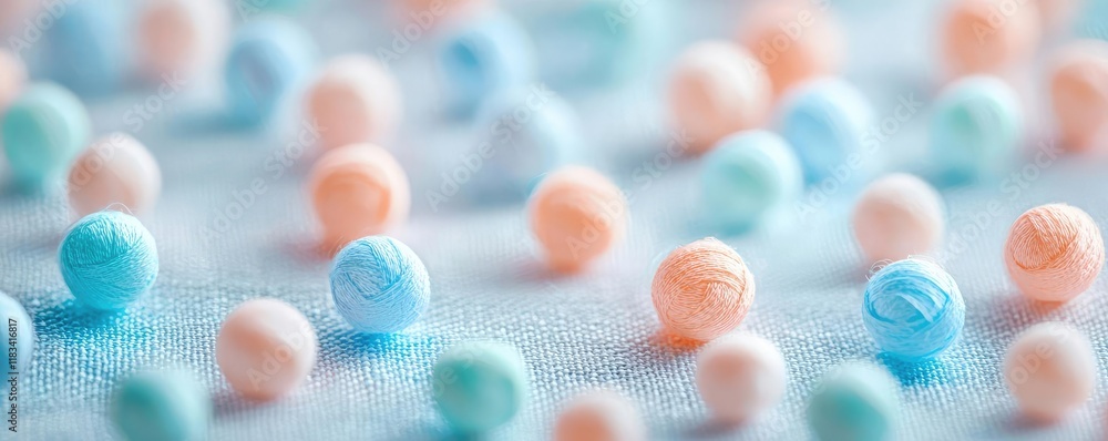 Poster Dots abstract background concept. Soft pastel cotton balls scattered on a textured surface, creating a calming aesthetic.
