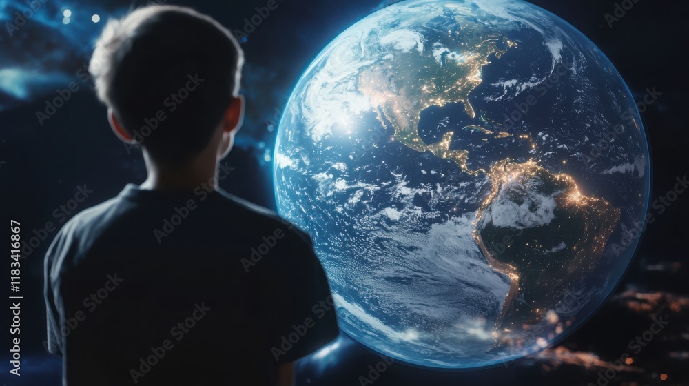 Poster futuristic classroom program promoting global connections modern learning environment interactive te