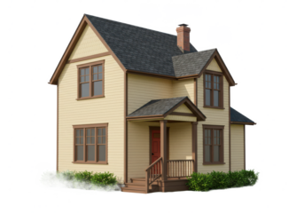 Detailed model of a quaint single-family residential house isolated on white background, no depth of field, sharp.