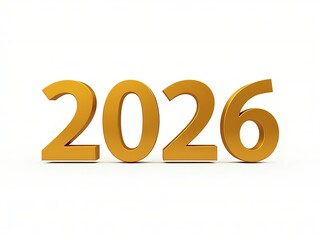Golden 3D Number 2026 Isolated on White Background, New Year Celebration Concept
