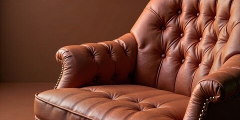 Naklejka premium Luxurious Brown Leather Armchair with Button Tufting and Metal Accents