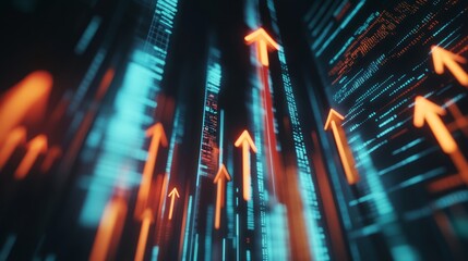 A realistic 3D graph with arrows pointing upward
