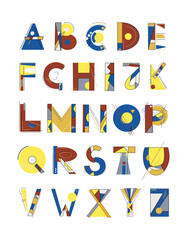 ABC alphabet letters in Kandinsky style for your design, vector image. Classic triad color combination