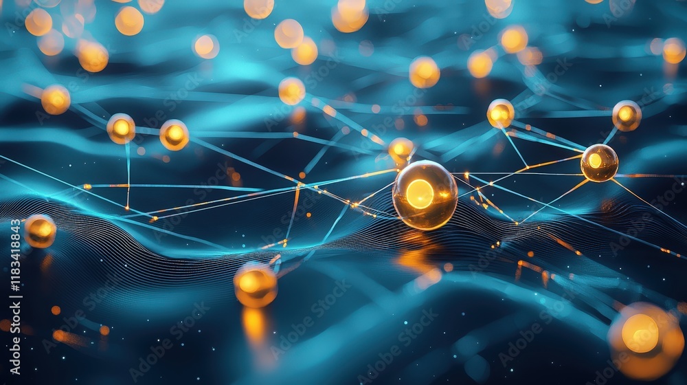 Poster render an abstract representation of atomic particles interacting with electromagnetic fields