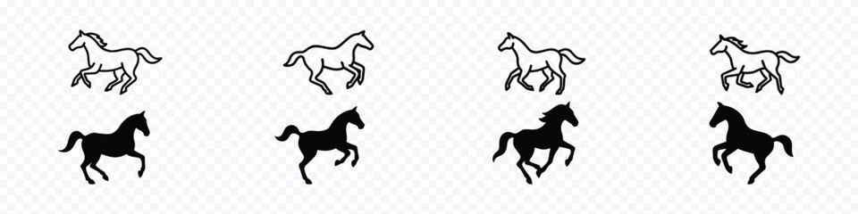 Running Horse icon, Silhouettes of a running horse, Hand drawn black icon of wild horse, set of silhouettes of running horse