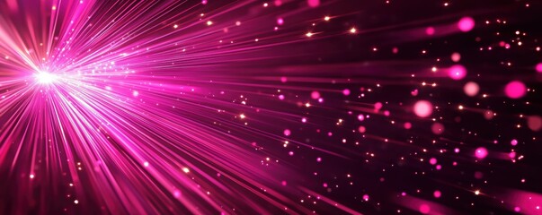 Fototapeta premium A vibrant display of pink light rays and sparkling particles creating a dynamic, energetic atmosphere.