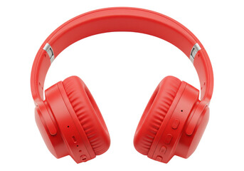 Red wireless headphone isolated on white background, no depth of field, sharp.