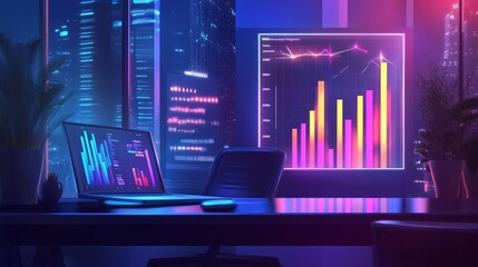 A realistic financial performance chart glowing with insights
