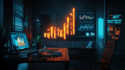 A realistic financial performance chart glowing with insights
