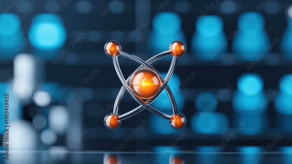 Poster abstract 3d model of atom structure with colorful electrons
