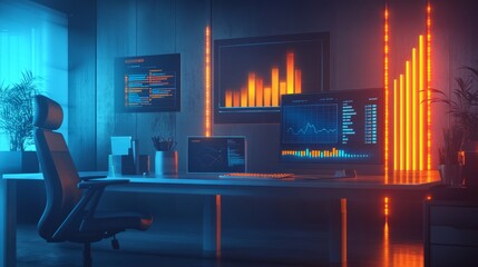A realistic financial performance chart glowing with insights
