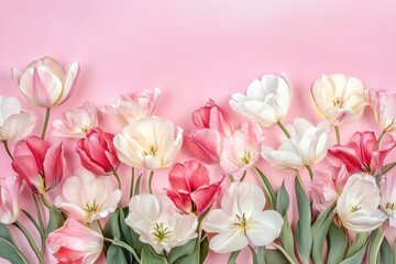 Obraz premium Tulip flowers borders tulips background pink.