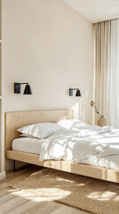 Minimalist Bedroom with Wooden Bed and Natural Light