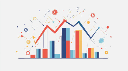 Abstract white background with Colorful charts and graphs with statistics to innovative analyze business potential and forecast future development of companies growth.