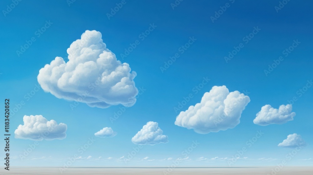 Poster scattered white clouds floating over a vast open landscape