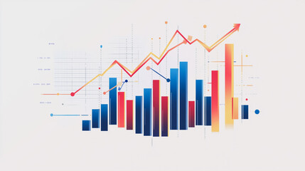 Obraz premium Abstract white background with Colorful charts and graphs with statistics to innovative analyze business potential and forecast future development of companies growth.