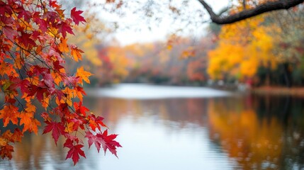 Stunning Autumn Reflections on Calm Lake Surrounded by Colorful Foliage