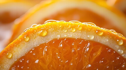 Close-up of Shimmering Citrus Oil Droplets on Fresh Orange Peel