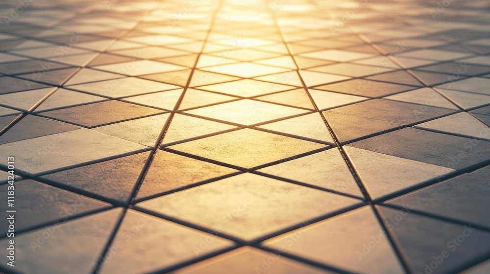 Poster floor abstract background concept. stylish geometric tile pattern reflecting warm sunlight from an e