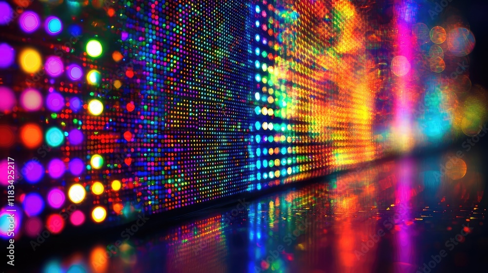 Aufkleber dots abstract background concept. vibrant close-up of colorful led lights illuminating a dark space.