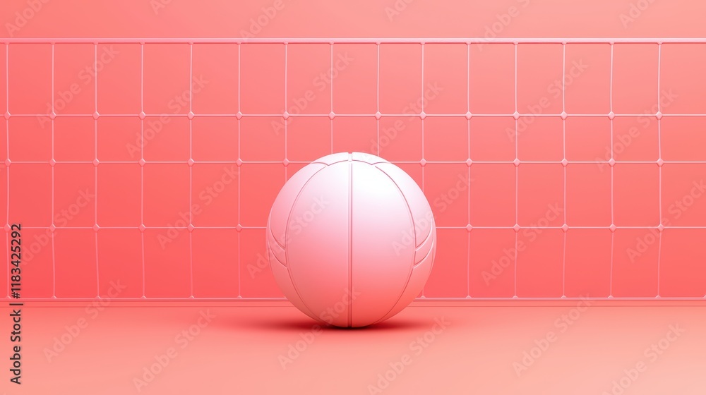 Poster minimalist volleyball on pink background with simple net design