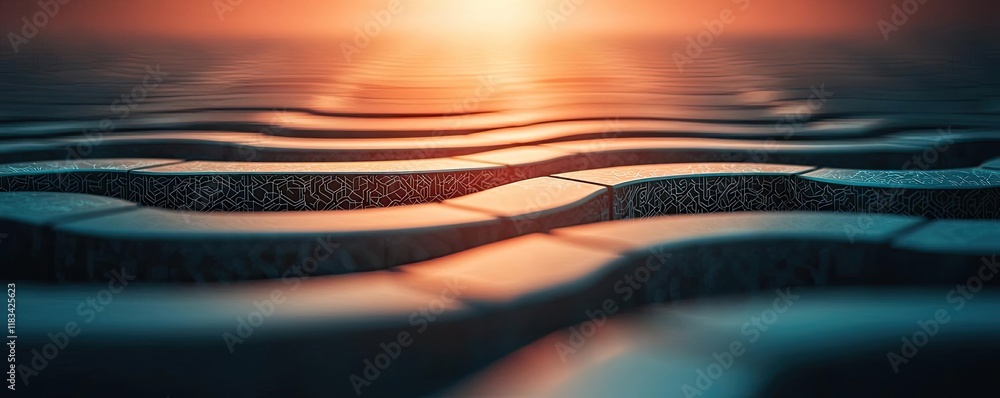 Poster floor abstract background concept. mesmerizing patterns on a textured surface at sunset, glowing wit