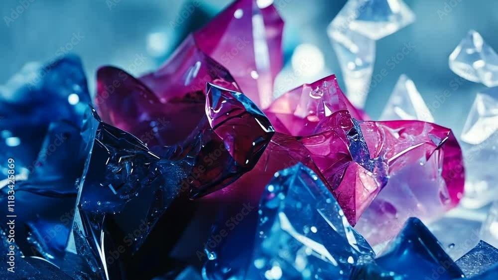 Poster colorful shards of translucent plastic arranged artistically on a reflective surface create a captiv