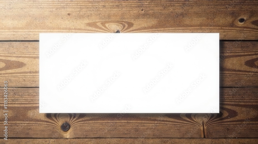 Fototapete blank rectangular paper on rustic wooden surface ideal for mockups and presentations
