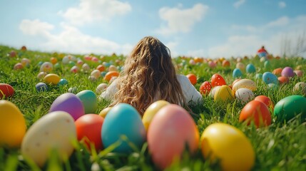 Bright Easter celebration with colorful eggs and cheerful vibes in a field
