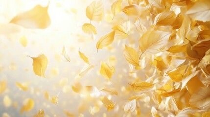 Obraz premium Golden Leaves Gently Fall Creating a Dreamlike Autumn Atmosphere with Sunlight