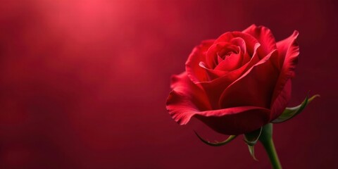 A Single Red Rose on a Deep Crimson Background, a Symbol of Passion and Romance