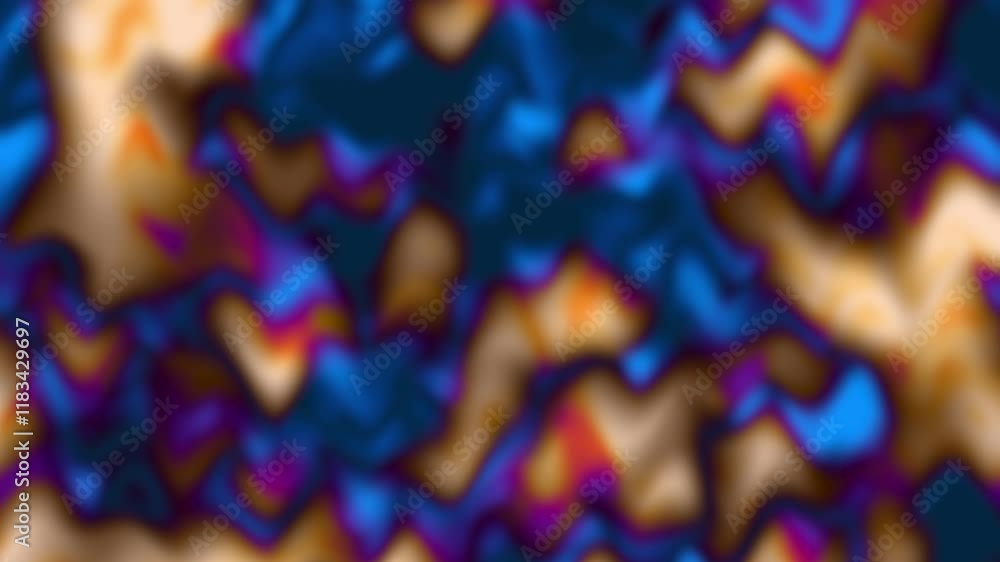Poster loopable abstract fluid pattern, fractal background in motion with vibrant blue and orange hues blen
